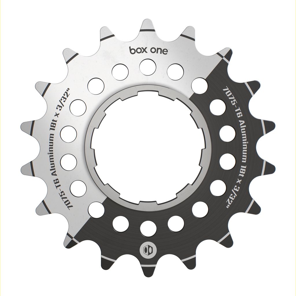 SSS Racing Box One Single Speed Aluminium Cogs (Sprocket / Rear Cog) silver anodized, perforated holes, centered spline.