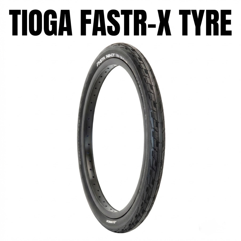 SSS Racing Tioga Fastr-X Race 20” Tyre in black vulcanized rubber with perforated sidewalls and a bold, multi‑groove tread.