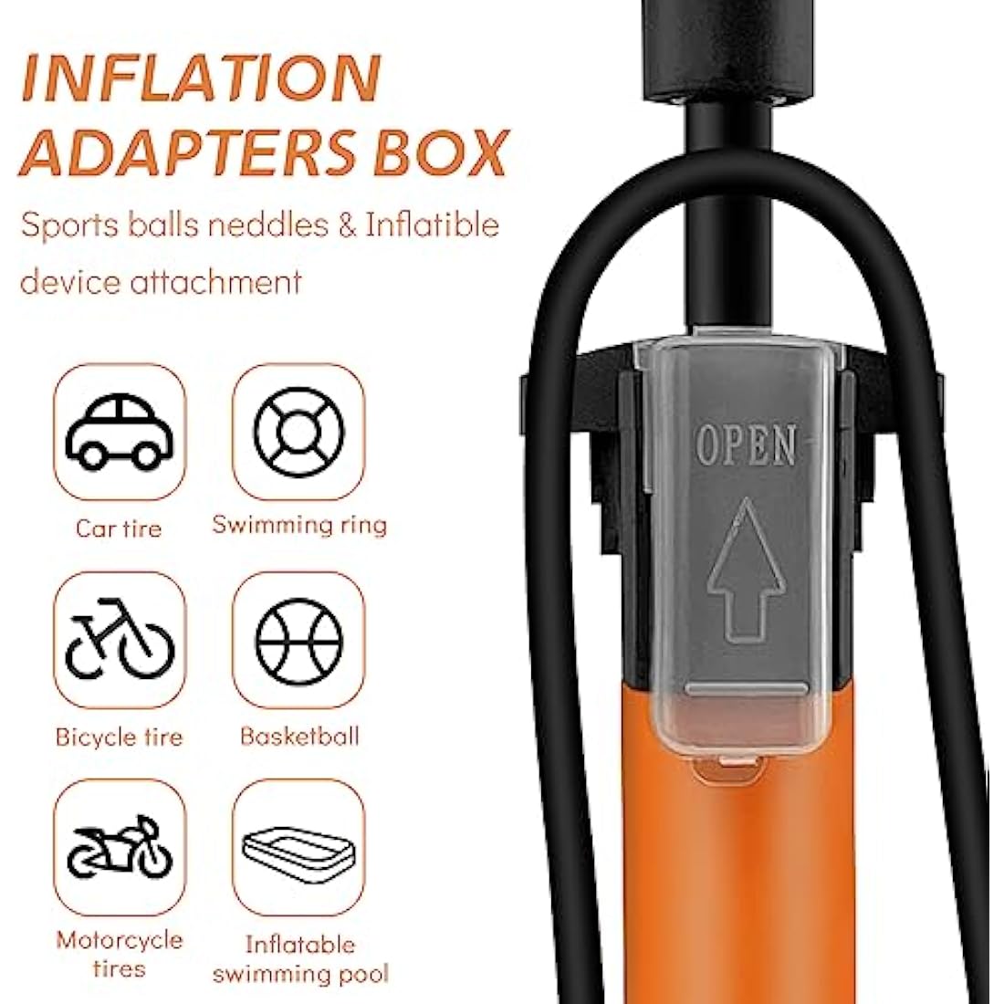 Jsdoin Bike Pump, High Performance Bicycle Floor Pump with Dual Presta and Schrader Valves Jolof Store, orange frame grip.