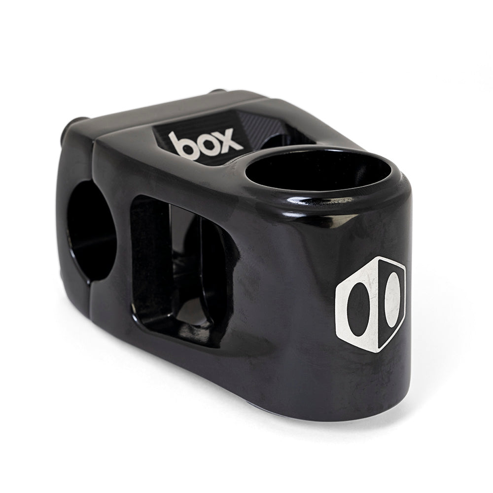 SSS Racing Box Two 22.2 X 1-1/8" Centre Clamp Stem, glossy black alum. with bore and logo badge for sleek visibility today