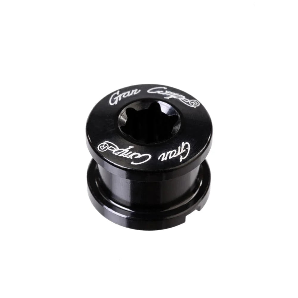 Dia-Compe Chainring Bolts 6.5mm black anodized aluminum with white engraving, round head, precise fit, SSS Racing branding