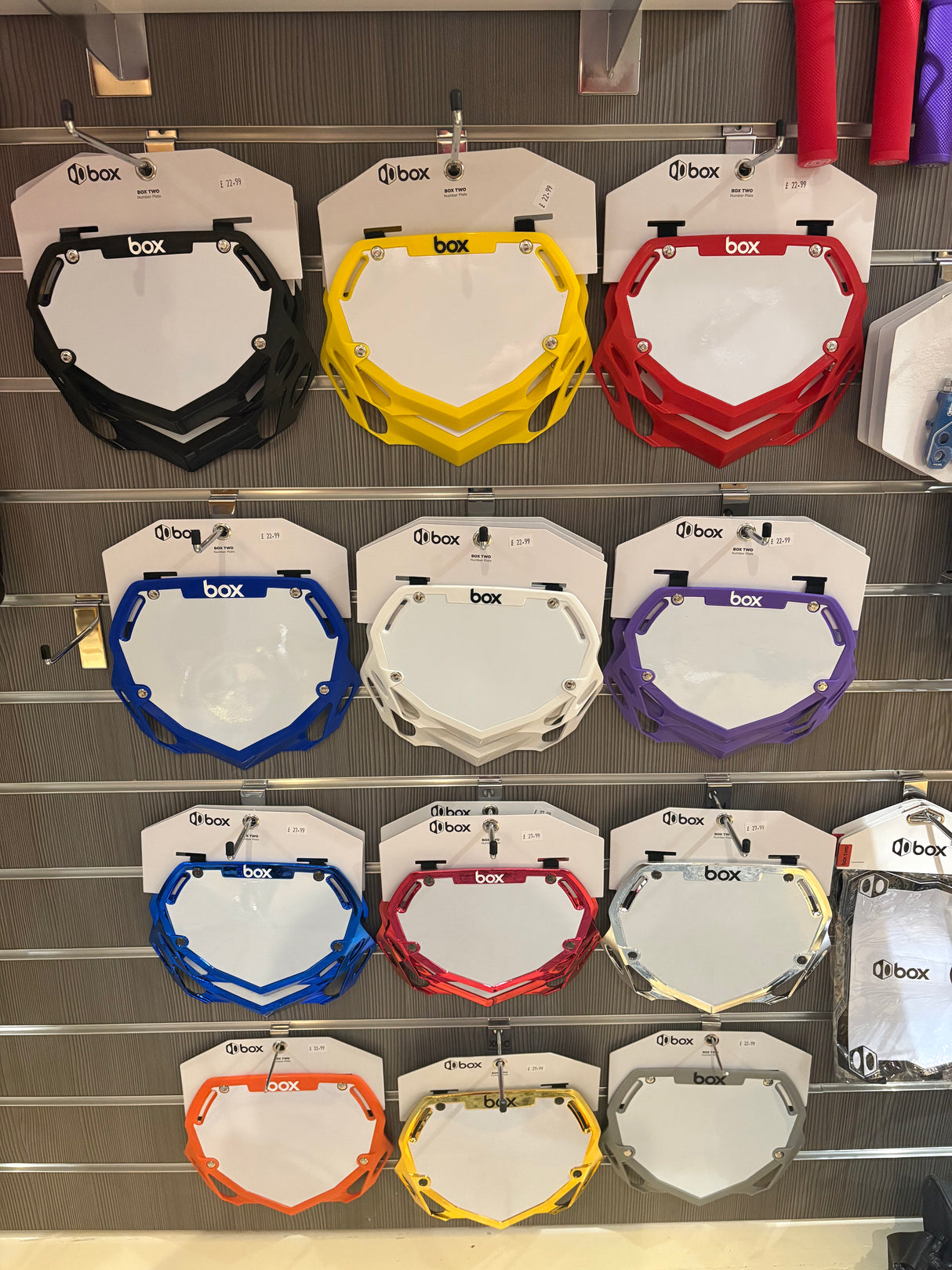 SSS Racing Box Two BMX Number Plates (Chrome) yellow, blue, red, black frames with chrome finish and durable polycarbonate