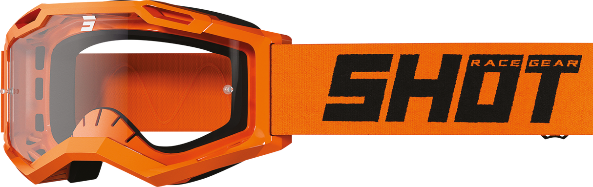 SHOT Racegear Rocket Kids 2.0 Goggles, orange frame and strap, orange polycarbonate lens, black foam, SSS Racing branding.