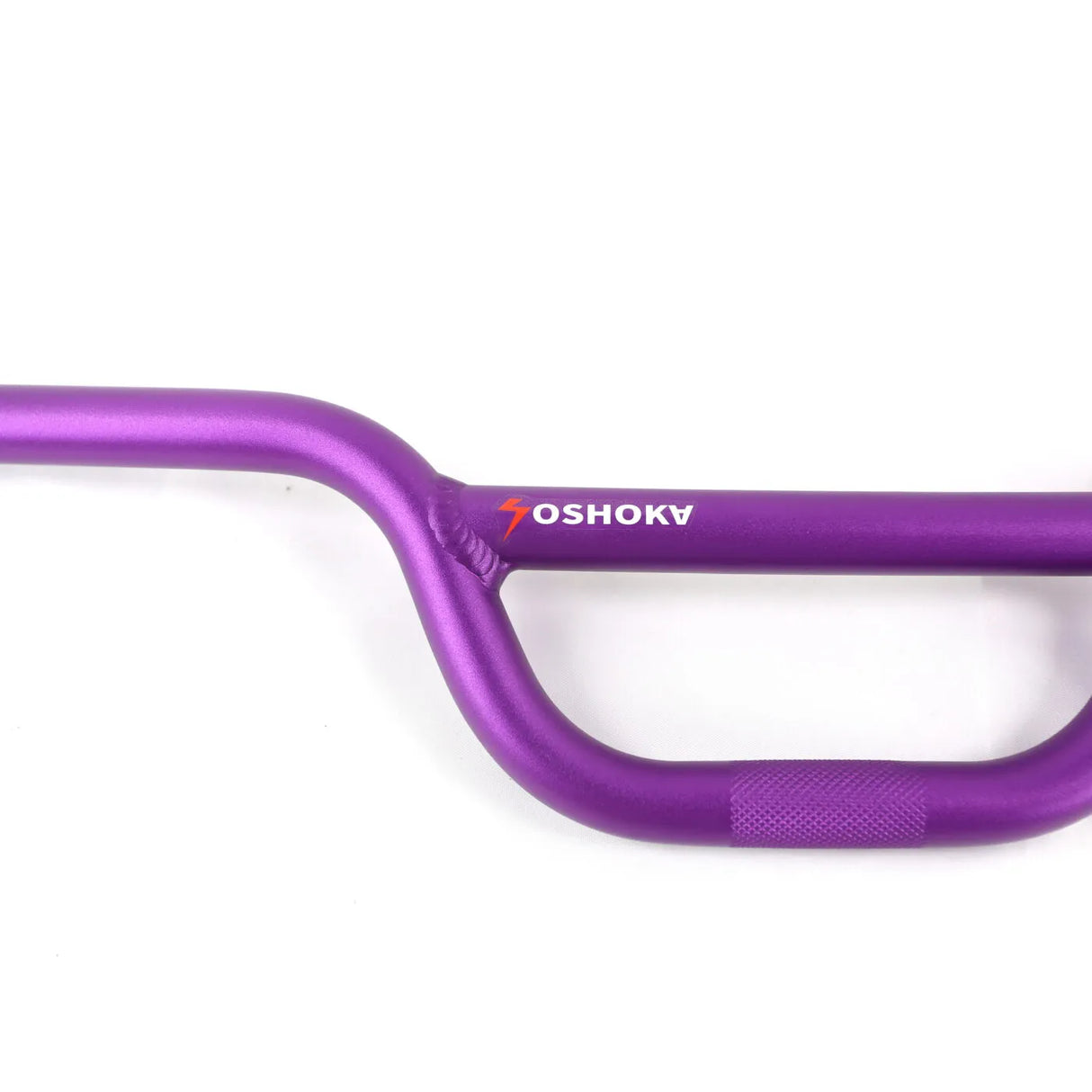 Yoshoka Aluminium Bars in purple anodized aluminum with glossy finish, knurled grip section, logo accents,SSS Racing tag.