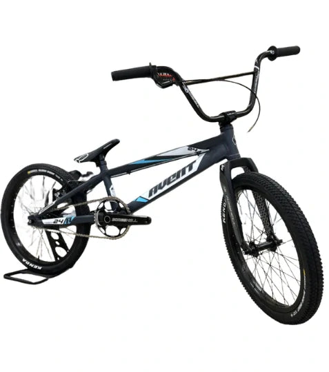 Bombshell Avent Vandal bike - PRO in Gunmetal Grey, SSS Racing: matte charcoal frame, alloy parts, blue accents, 26in tires