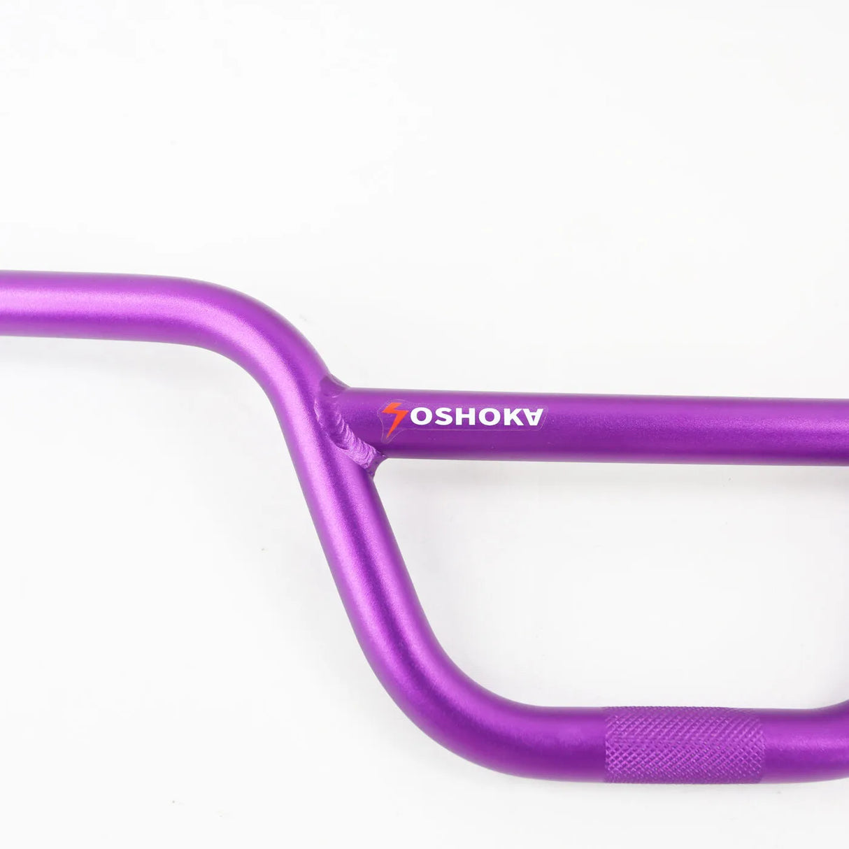 SSS Racing Yoshoka Aluminium Bars in vivid purple anodized aluminum, curved tube, satin-gloss finish, knurled grip texture.