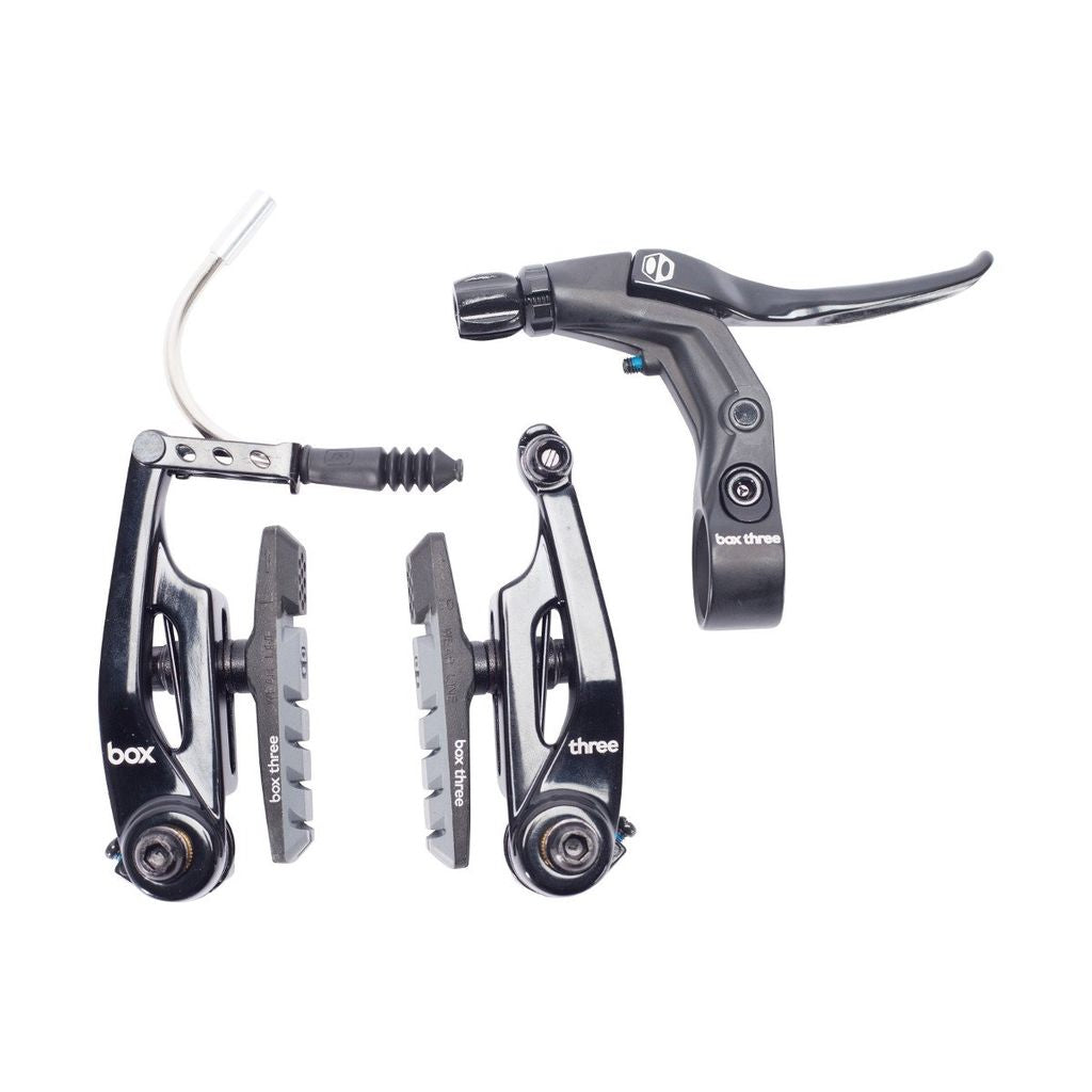 SSS Racing Box Three V-Brake Kit (Short) 85mm black anodized aluminum levers, silver brake pads, high-precision pro-grade