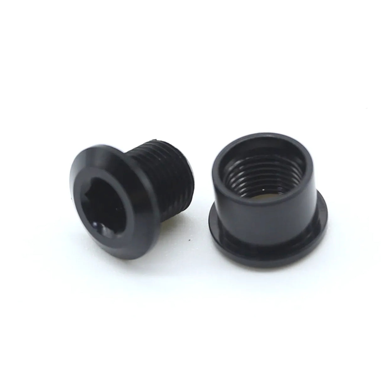 SSS Racing Yoshoka Aluminium Chainring Bolts (8.5*4mm), black anodized, hex socket, slim, precision-machined crank bolts.