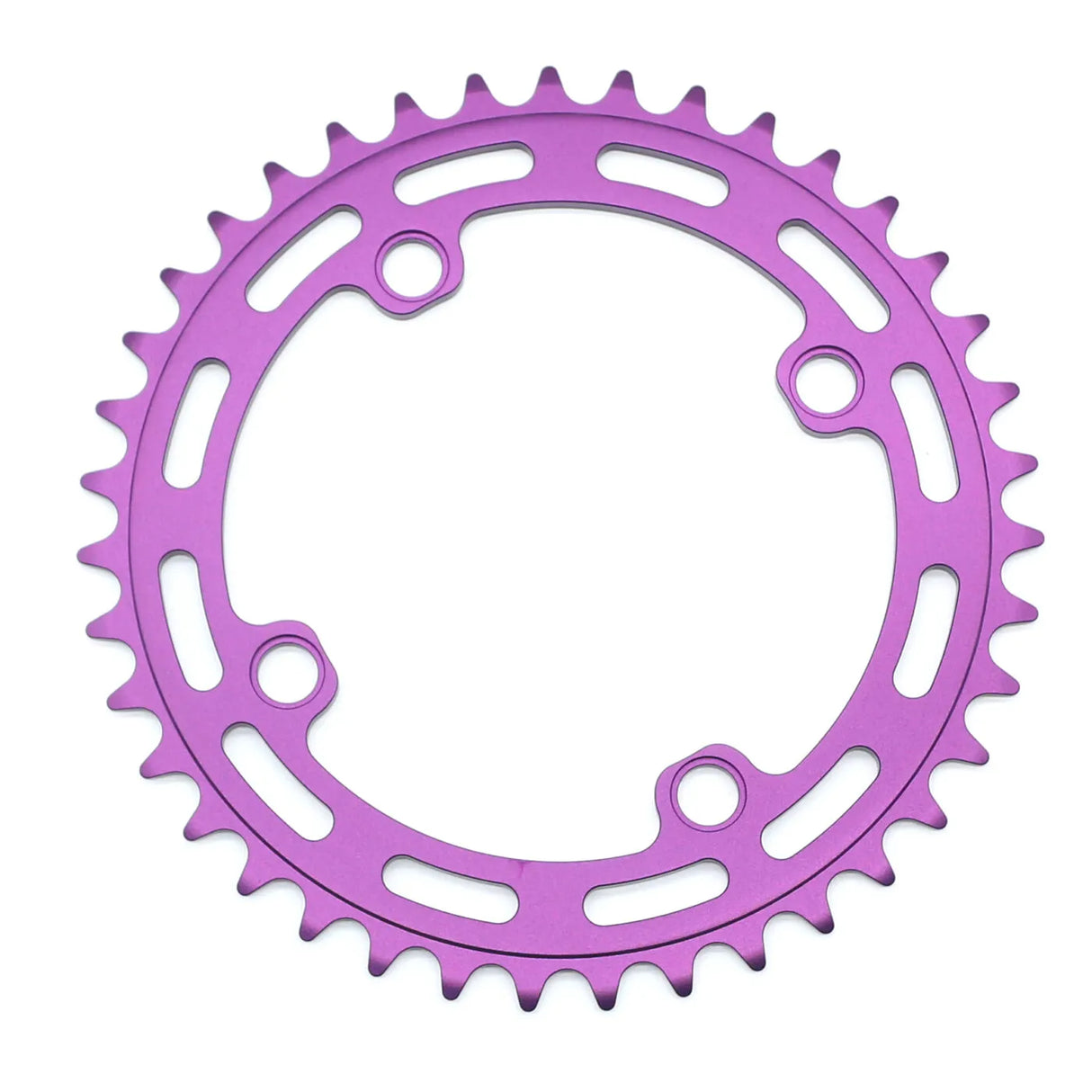Yoshoka Chainrings Colour, SSS Racing purple anodized aluminum ring with cutouts, sharp teeth, high-contrast finish, sleek.