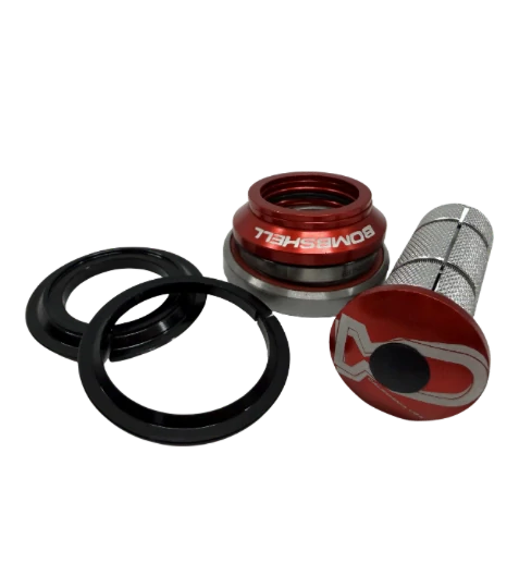 Bombshell Integrated Headset- Complete Set (Tapered) SSS Racing red anodized top cap black seals silver mesh rings alloy.!