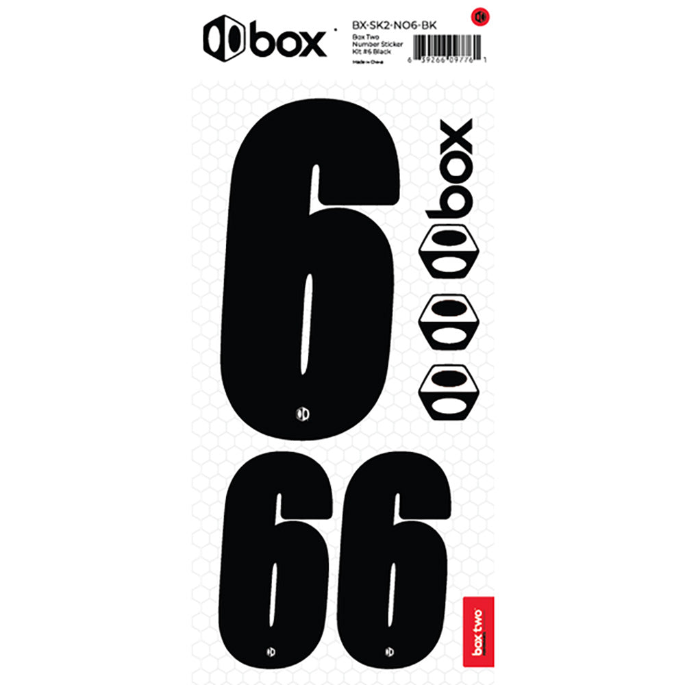 SSS Racing Box Two Number Plate Sticker Kits - Black features large black numerals on a white hex grid, vinyl car stickers