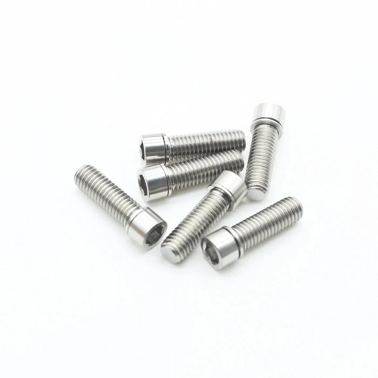 Yoshoka Titanium M8 Stem Bolts with bright silver titanium finish, hex socket heads, polished shine, SSS Racing durability.