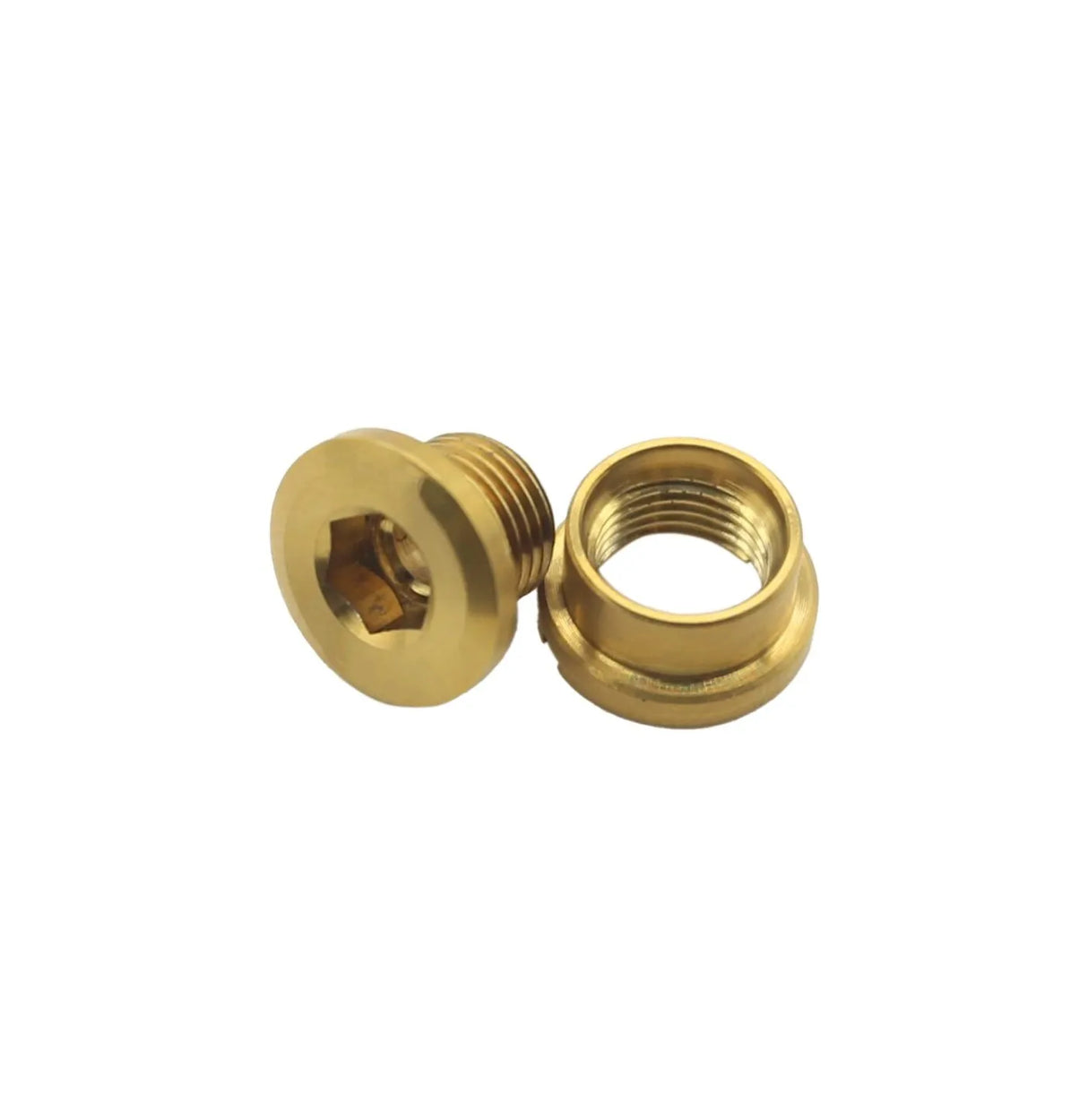 SSS Racing Yoshoka Titanium Chainring Bolts (8.5x4mm) gold-tone, polished titanium, hex socket heads, compact and durable.