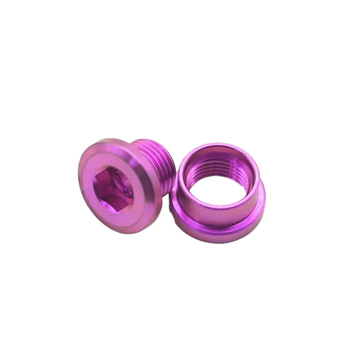 Yoshoka Titanium Chainring Bolts (8.5x4mm) SSS Racing purple anodized titanium bolts, hex recess, glossy hardware finish.