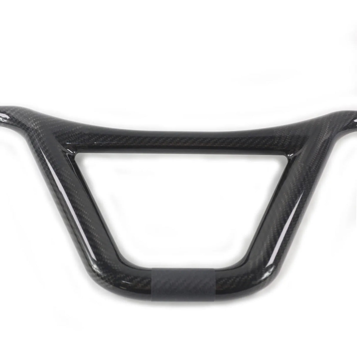 Yoshoka black carbon bmx handlebars 8” rise on a white background.