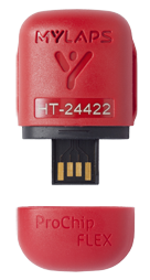 PRO Chip Flex transponder with 'Mylaps' branding on a white background