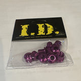 ID Alloy Chainring Bolts by SSS Racing in purple anodized aluminum, hex head, glossy finish, compact design, durable kit.