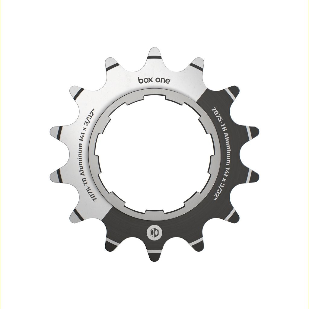 SSS Racing Box One Single Speed Aluminium Cogs (Sprocket / Rear Cog) - silver body, black outer ring, precision-cut teeth