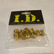 ID Alloy Chainring Bolts by SSS Racing, gold anodized aluminum, knurled hex heads on yellow-black label with bright finish.