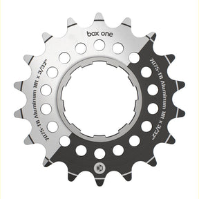 SSS Racing Box One Single Speed Aluminium Cogs (Sprocket / Rear Cog) silver anodized, perforated holes, centered spline.