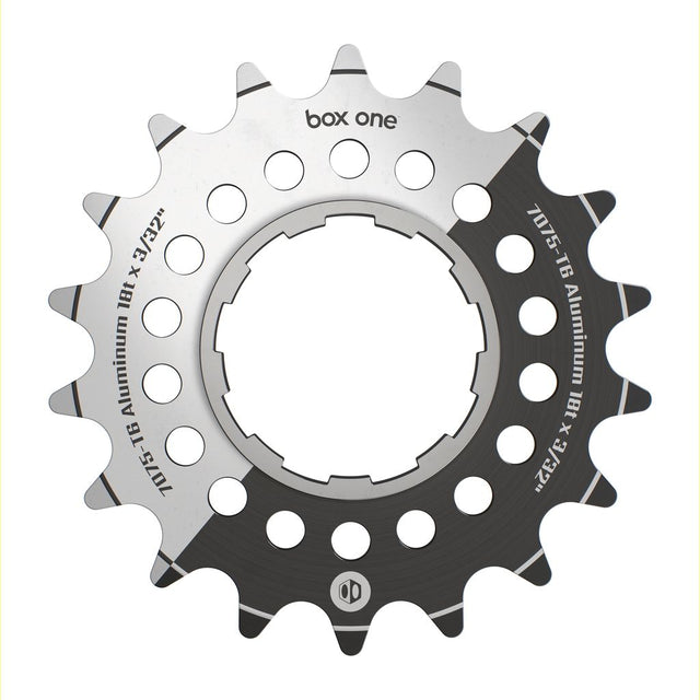 SSS Racing Box One Single Speed Aluminium Cogs (Sprocket / Rear Cog) silver anodized, perforated holes, centered spline.