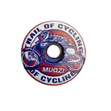 Stem Headset Top Cap - SSS Racing blue and red anodized metal cap with black center bore, glossy finish, bold cycling logo.