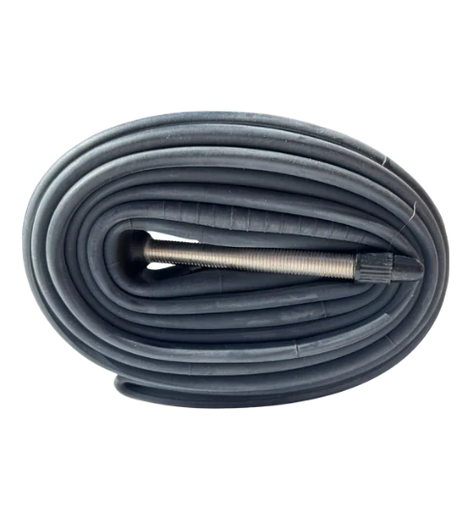 SSS Racing Bombshell Inner Tubes FV60 20” 1-3/8” black rubber tube with metal valve, rugged gray-blue coating, neatly coiled.