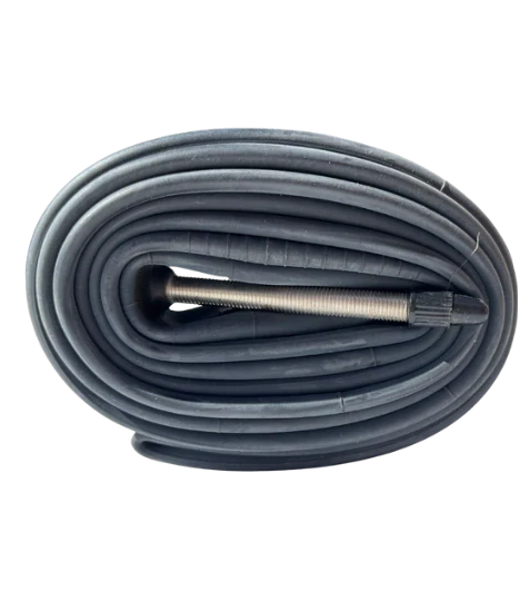 SSS Racing Bombshell Inner Tubes FV60 20” 1-3/8” black rubber tube with metal valve, rugged gray-blue coating, neatly coiled.