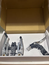 SSS Racing Box Three V-Brake Kit (Short) 85mm in silver aluminum with black accents; compact, chrome calipers and hardware.