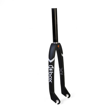 SSS Racing Box One XL Pro Lite Carbon Forks Gloss Black 1-1/8” 24” Cruiser with matte black carbon, glossy legs, white logo. 
