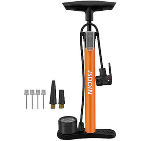 Jolof Store: Jsdoin Bike Pump, High Performance Bicycle Floor Pump with Dual Presta and Schrader Valves, orange steel body.