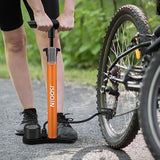 Jolof Store: Jsdoin Bike Pump, High Performance Bicycle Floor Pump with Dual Presta and Schrader Valves with orange barrel.