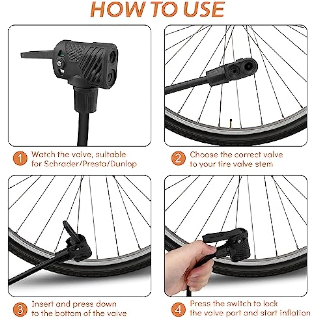 Jsdoin Bike Pump, High Performance Bicycle Floor Pump with Dual Presta and Schrader Valves by Jolof Store, black body, grip.