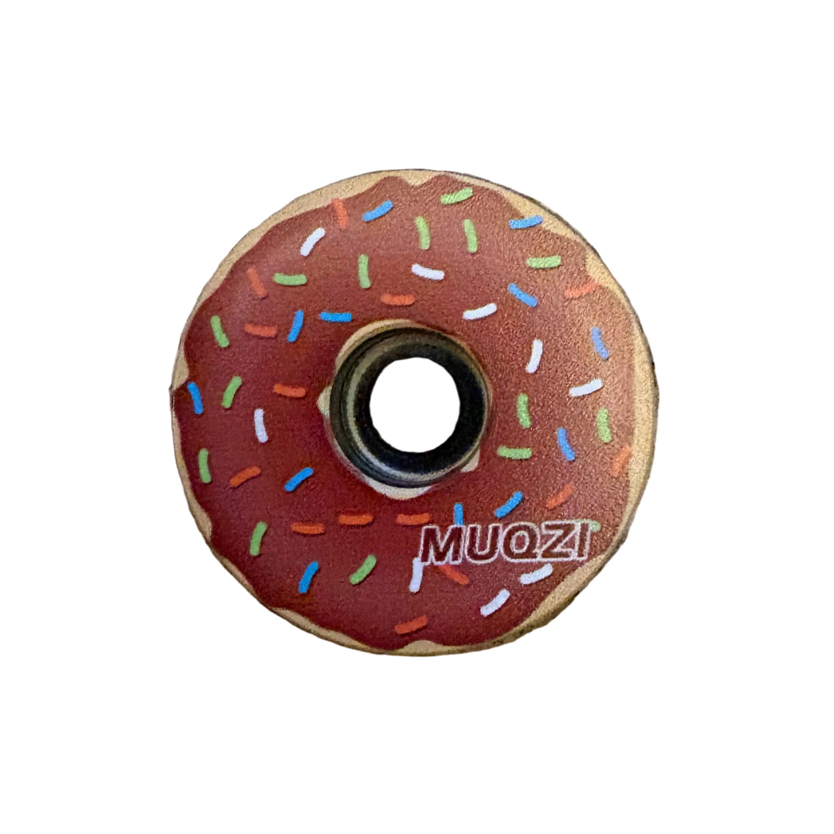 Stem Headset Top Cap by SSS Racing, red doughnut with colorful hot sprinkles, plastic finish, centered bore, vivid accents!