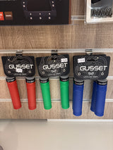 Gusset S2 Lock-On Grip by SSS Racing in red, green blue rubber with diamond tread, metal lock collar, bold textured grip!