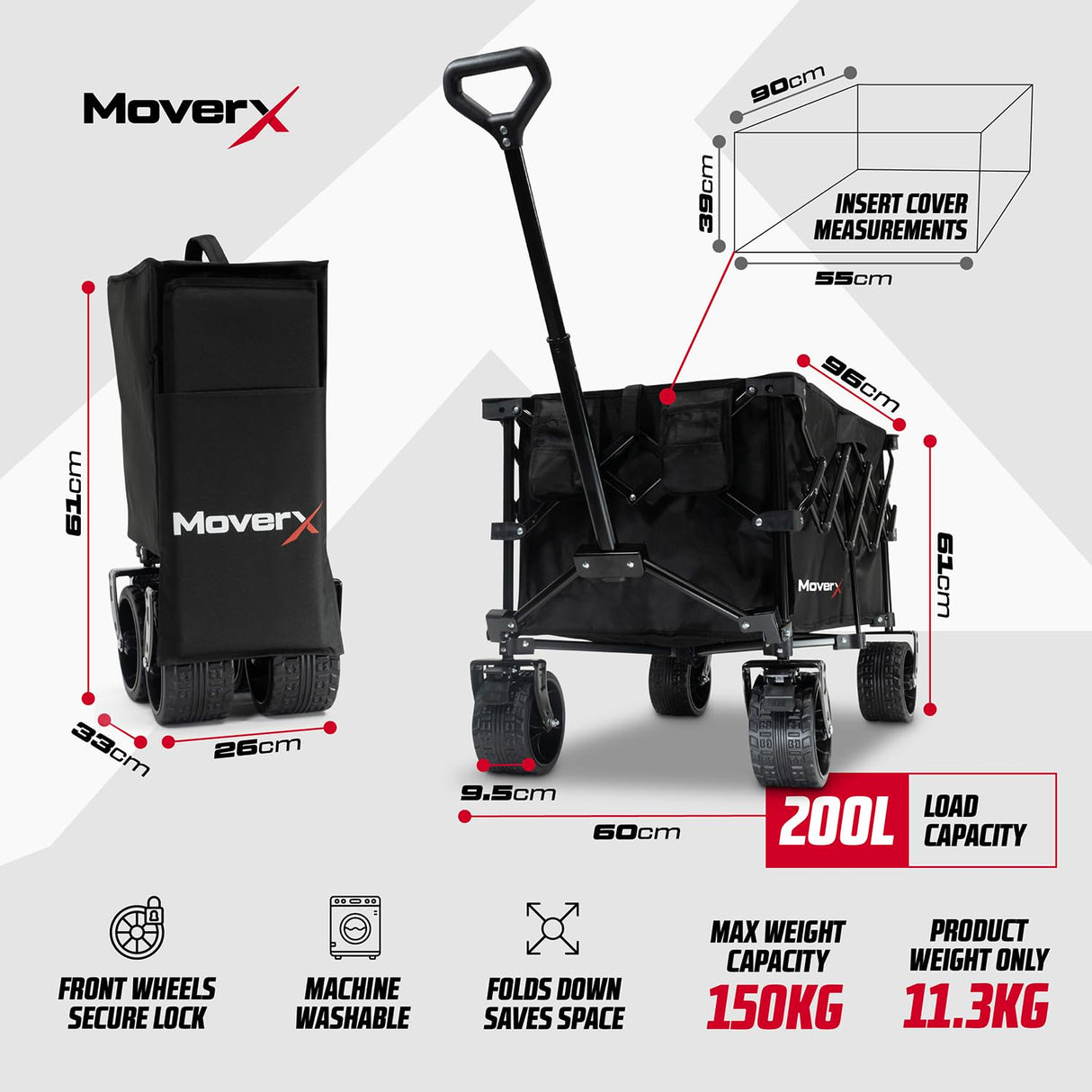 MoverX 200L Collapsible Festival Trolley on Wheels Suitable for BMX Racing nylon with aluminum frame 6 wheels Jolof Store.