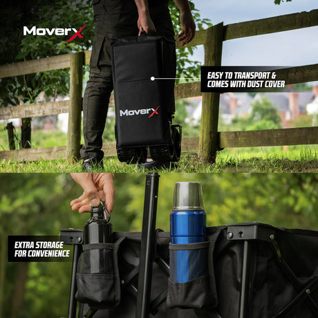 MoverX 200L Collapsible Festival Trolley on Wheels Suitable for BMX Racing fabric logo, sturdy wheeled design Jolof Store.