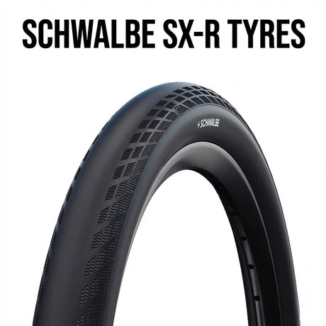Schwalbe SX-R BMX Race Folding 20” Tyre, matte black rubber with diamond tread, reinforced sidewalls. Ideal for BMX racing. 