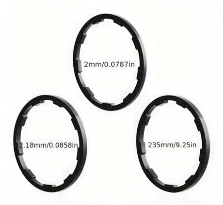 Toopre Sprocket Spacer Kit: three black circular rings with notched inner edges and visible size labels 2mm, 2.18mm