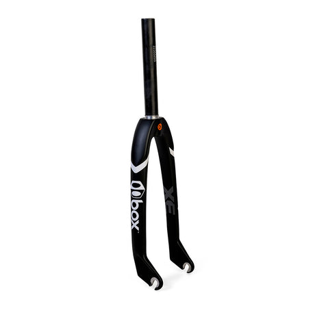 Box One XE Expert Carbon Forks 1” Gloss 24” Cruiser black gloss carbon forks with white logo. Ideal for BMX racing. 