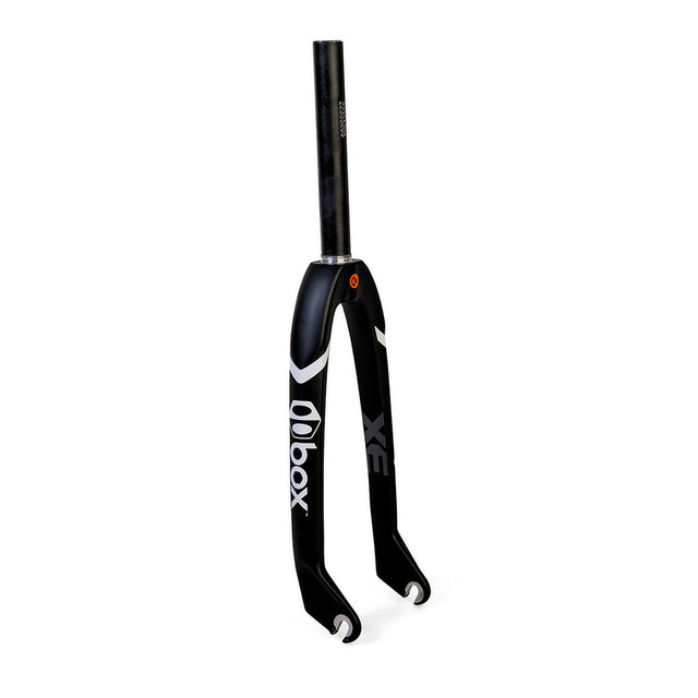 Box One XE Expert Carbon Forks 1” Gloss 24” Cruiser black gloss carbon forks with white logo. Ideal for BMX racing. 