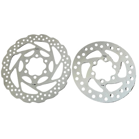 Yoshoka BMX Disc Brake Rotor, silver round disc with perforated inner spokes, dotted pattern around rim and curved cutouts.