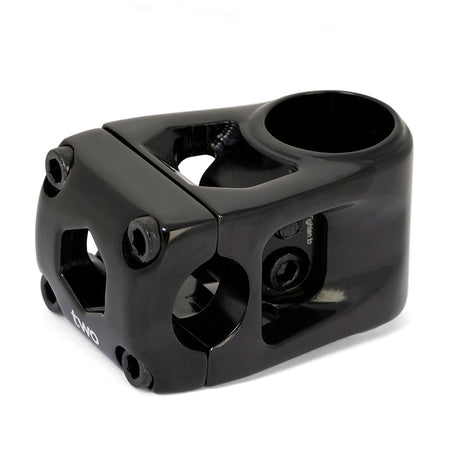 Box Two 22.2 X 1-1/8" Centre Clamp Stem, black aluminum alloy with matte finish, compact dual-hinge clamps and hex screws