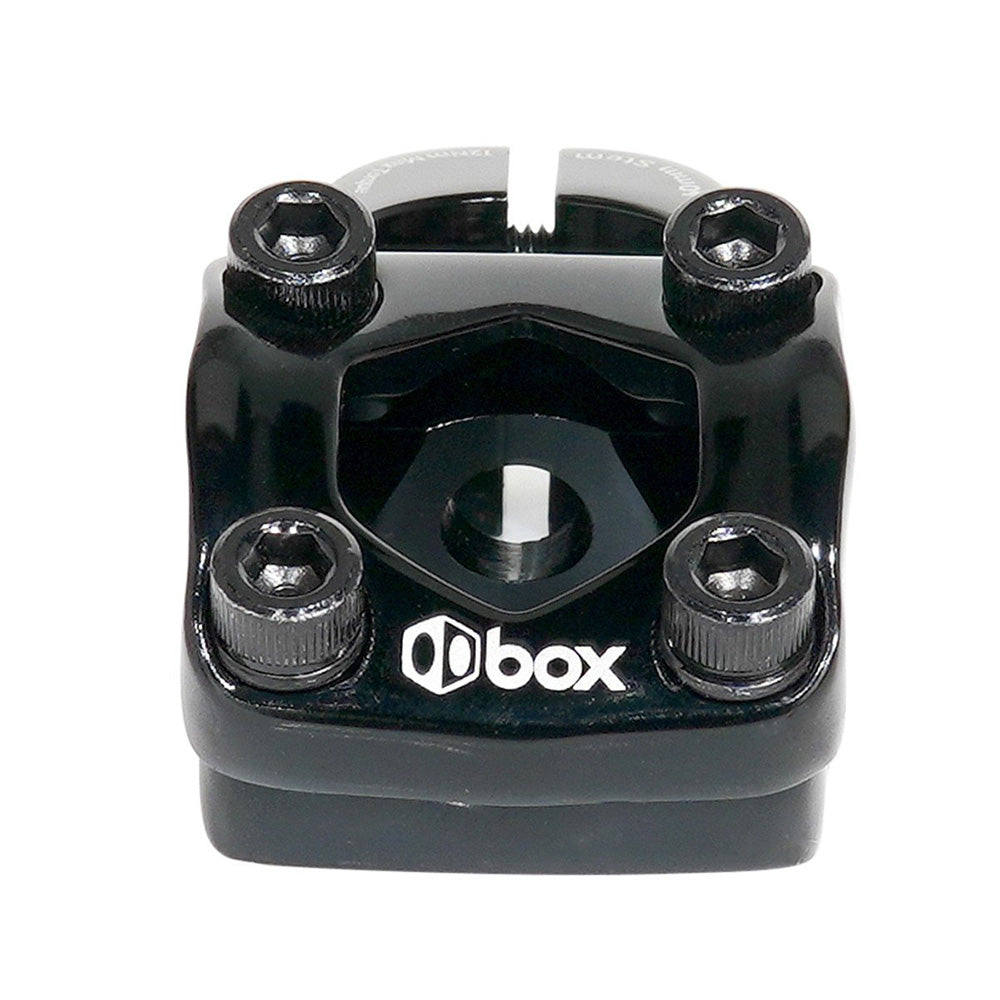 Box Two 22.2 X 1-1/8" Top Load Stem by SSS Racing, black aluminum clamp with four hex bolts, centered barrel, white logo!!