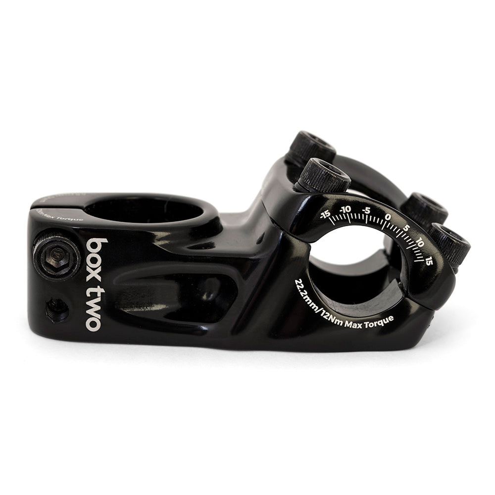 SSS Racing Box Two 22.2 x 1" Top Load Stem, black aluminum clamp with white logo, knurled black dials and torque scale.!