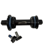 Bombshell Bottom Bracket CRMO Square Taper 114mm by SSS Racing, black CRMO alloy hub with blue seals, square taper axle shaft