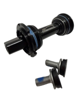 Bombshell Bottom Bracket CRMO Square Taper 114mm with black alloy crank shell, blue anodized rings steel bolts, SSS Racing
