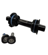 Bombshell Bottom Bracket CRMO Square Taper 114mm SSS Racing black CNC aluminum with blue seals and bolts, spindle. SSS Racing
