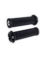 ODI Ruffian Mini Grips in black, compact cylindrical design with knurled texture and metal end caps, mounting ends for bikes