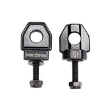 SSS Racing Box Three Chain Tensioners (single hole) in black anodized aluminum, precise threaded stud, clamp, glossy finish.